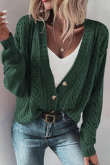 Green Hollow Knit Drop Shoulder Cardigan