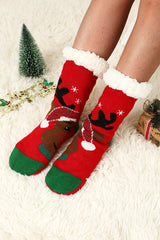 Red Christmas Reindeer Pattern Thermal Socks