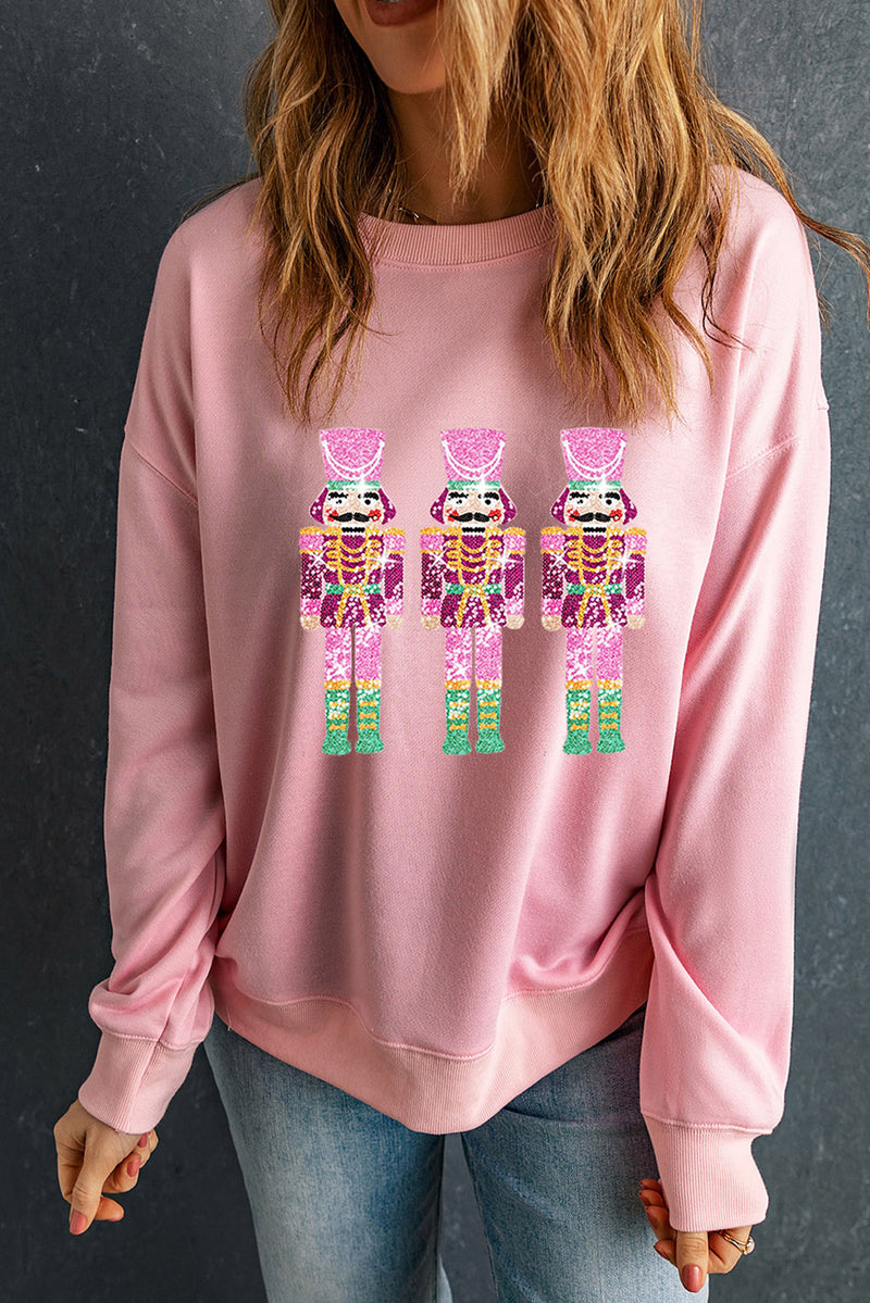 Pink Christmas Nutcrackers Graphic Crewneck Sweatshirt