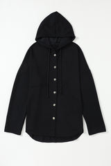 Gray Button Up Contrast Knitted Sleeves Hooded Jacket