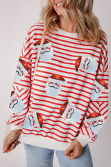 Orange Stripe Santa Claus Sequins Loose Fitting Sweatshirt