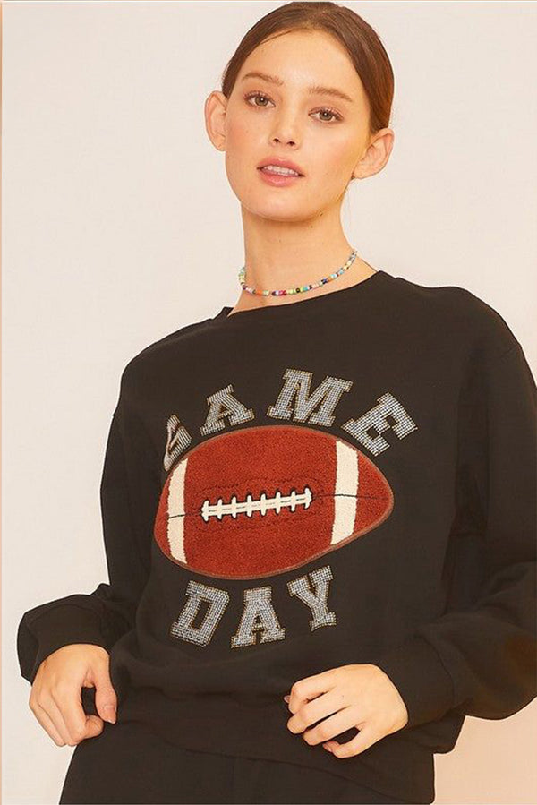 Black GAME DAY Rugby Football Graphic Pullover and Shorts Outfit