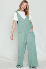 Parchment Pockets Oversized Ribbed Wide Leg Jumpsuit