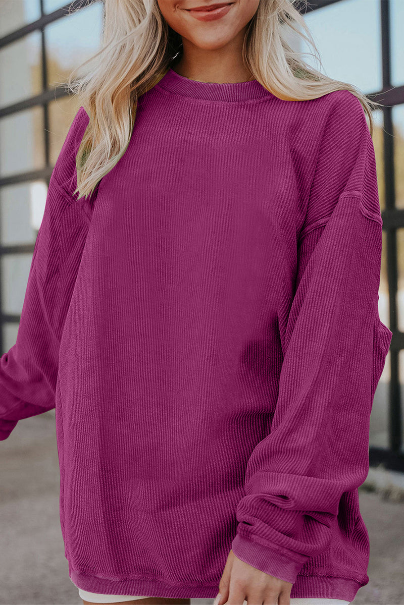 Festival Fuchsia Plain Drop Sleeve Corded Oversized Sweatshirt