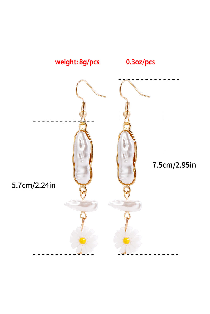 White Faux Baroque Pearl Daisy Plated Dangle Earrings