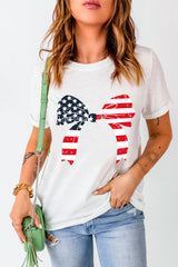 White Flag Day Stars and Stripes Bowknot Graphic Round Neck Tee