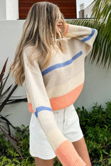 Beige Colorblock Drop Shoulder Cozy Sweater