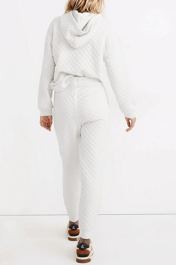 White Quilted Hoodie and Drawstring Jogger Pants Set