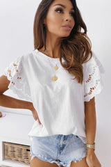 White Eyelet Butterfly Sleeve Business Casual Top