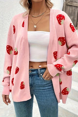 Pink Casual Strawberry Pattern Knit Cardigan