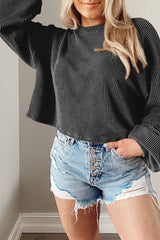 Smoke Gray Casual Cording Drop Shoulder Puff Sleeve Top