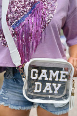 White Chenille GAME DAY Pattern Clear Shoulder Bag