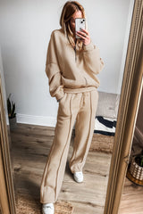 Apricot Seamed Zipper Jacket and Drawstring Waist Pants Set