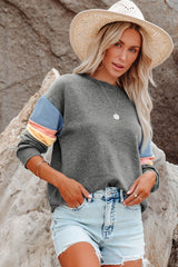 Rosy Color Block Casual Drop Sleeve Sweatshirt