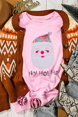 Pink HO HO HO Sequined Santa Claus Graphic Sweatshirt