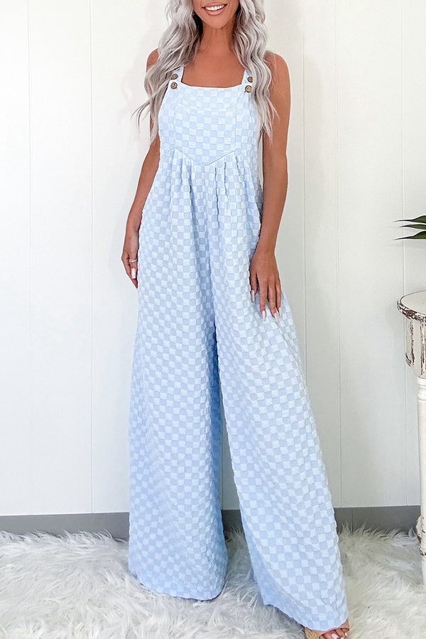 Beau Blue Checkered Pocket High Waist Wide Leg Overall