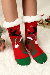 Red Christmas Reindeer Pattern Thermal Socks