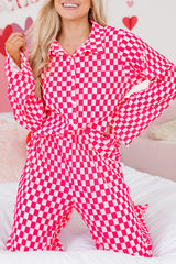 Pink Checkered Buttoned Shirt and High Waist Pants Set