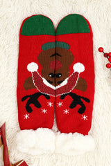 Red Christmas Reindeer Pattern Thermal Socks