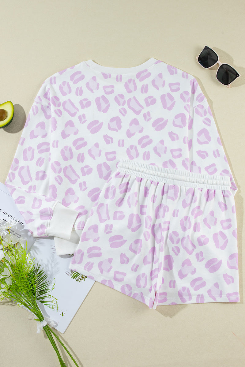 Pink Leopard Print Pullover and Shorts Pajama Set