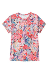 Red Short Sleeve Floral Print T Shirt