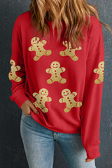 Red Cute Gingerbread Christmas Pullover Sweatshirt