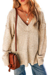 Dark Brown Plain Oversized Hollowed Knit Sweater