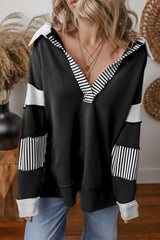 Black Striped Patchwork Collar Sweatshirt