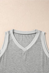 Simply Taupe Contrast Trim V-Neck Loose Fit Tank Top