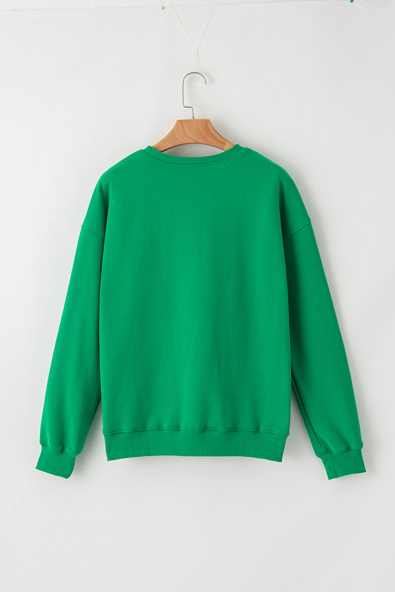 Green MERRY Print Drop Sleeve Pullover Sweatshirt