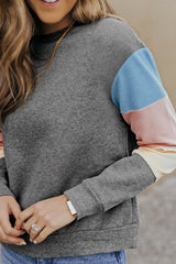 Rosy Color Block Casual Drop Sleeve Sweatshirt