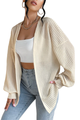 Beige Textured Lantern Sleeve Open Kimono