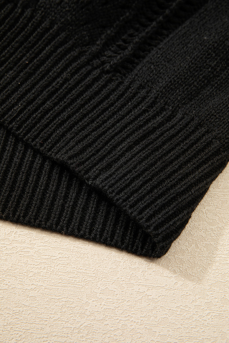 Black Hollow Knit Drop Shoulder Cardigan