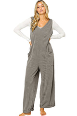 Parchment Pockets Oversized Ribbed Wide Leg Jumpsuit