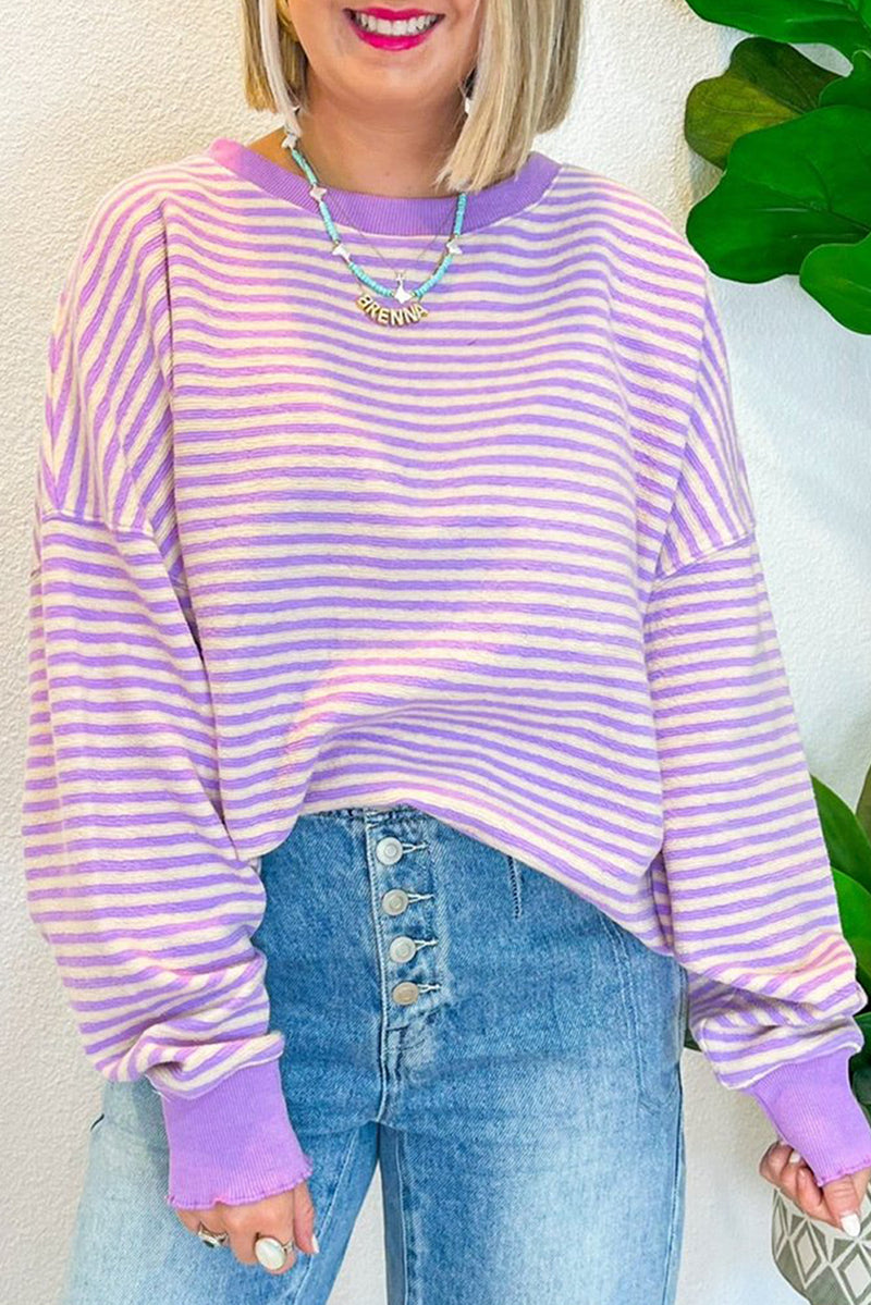 Pink Stripe Drop Shoulder Long Sleeve Top