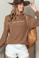 Khaki You Are Loved Print Corduroy Sweatshirt