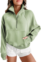 Flamingo Zip Up Stand Collar Ribbed Thumbhole Sleeve Sweatshirt