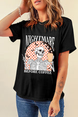 Black Nightmare Before Coffee Letter Print Graphic Tee