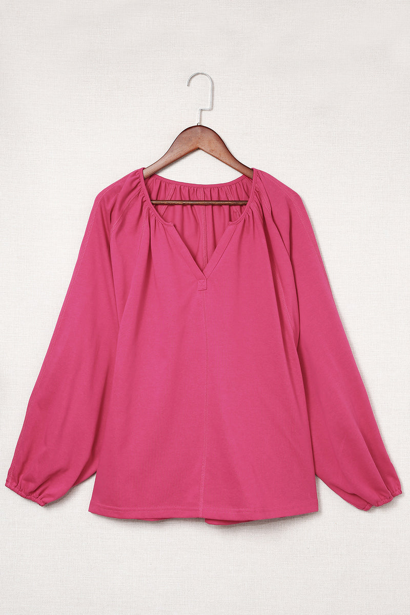 Rosy Casual Plicated Detail V Neck Blouse