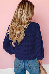 Blue Lightweight Buttoned Front Crochet Cardigan