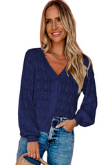 Blue Lightweight Buttoned Front Crochet Cardigan