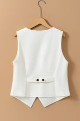 White Solid Color Button Up V Neck Suit Vest