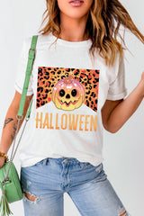 White Leopard Pumpkin Face HALLOWEEN Graphic T Shirt