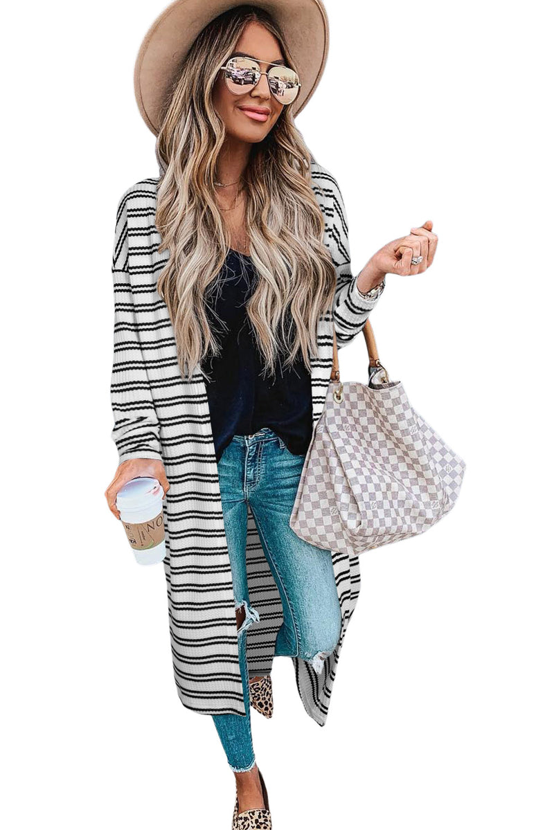 Black Stripe Print Open Front Duster Cardigan