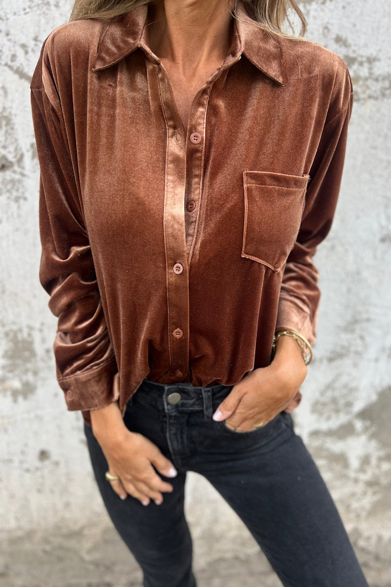 Chestnut Plain Chest Pocket Velvet Shirt