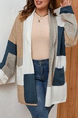 Multicolor Plus Size Colorblock Knit Cardigan