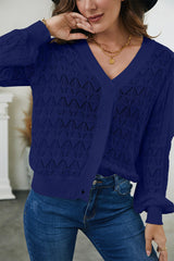 Blue Lightweight Buttoned Front Crochet Cardigan