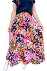 White Abstract Print High Waist Maxi Skirt