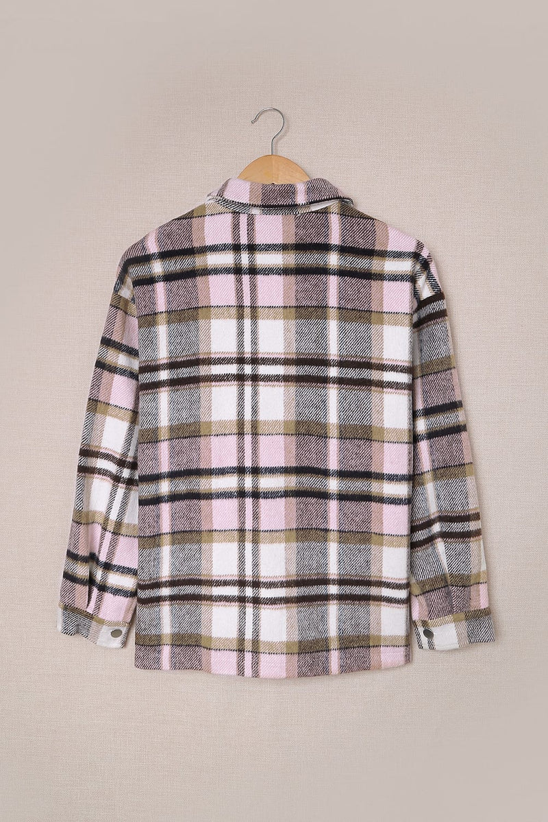 Flannel Button Up Long Sleeve Pink Plaid Shacket