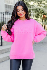 Dark Pink Casual Mama Letter Drop Shoulder Sweatshirt